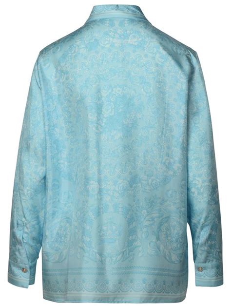 versace 'BAROCCO' LIGHT BLUE SILK SHIRT available on www 